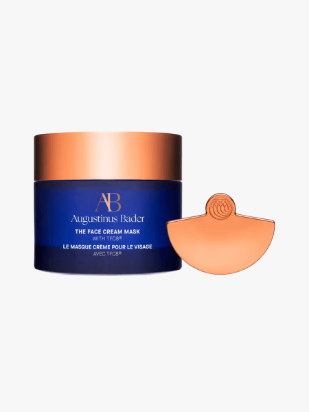 Augustinus Bader The Face Cream Mask in branded tub component on a light gray background