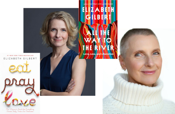 Gilbert's author photo for Eat Pray Love 2006  and for All the Way to the River 2025.