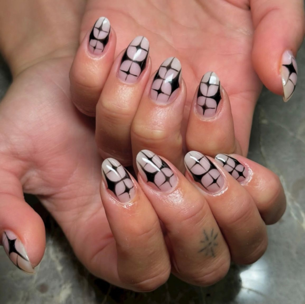 closeup of Dua Lipa's geometric manicure