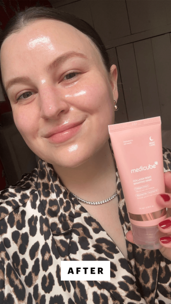 Mazzone Singh after applying the Medicube Collagen Night Wrapping Mask